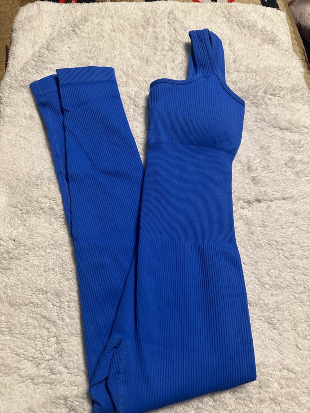One-Shoulder Ribbed Jumpsuit in Vibrant Royal Blue